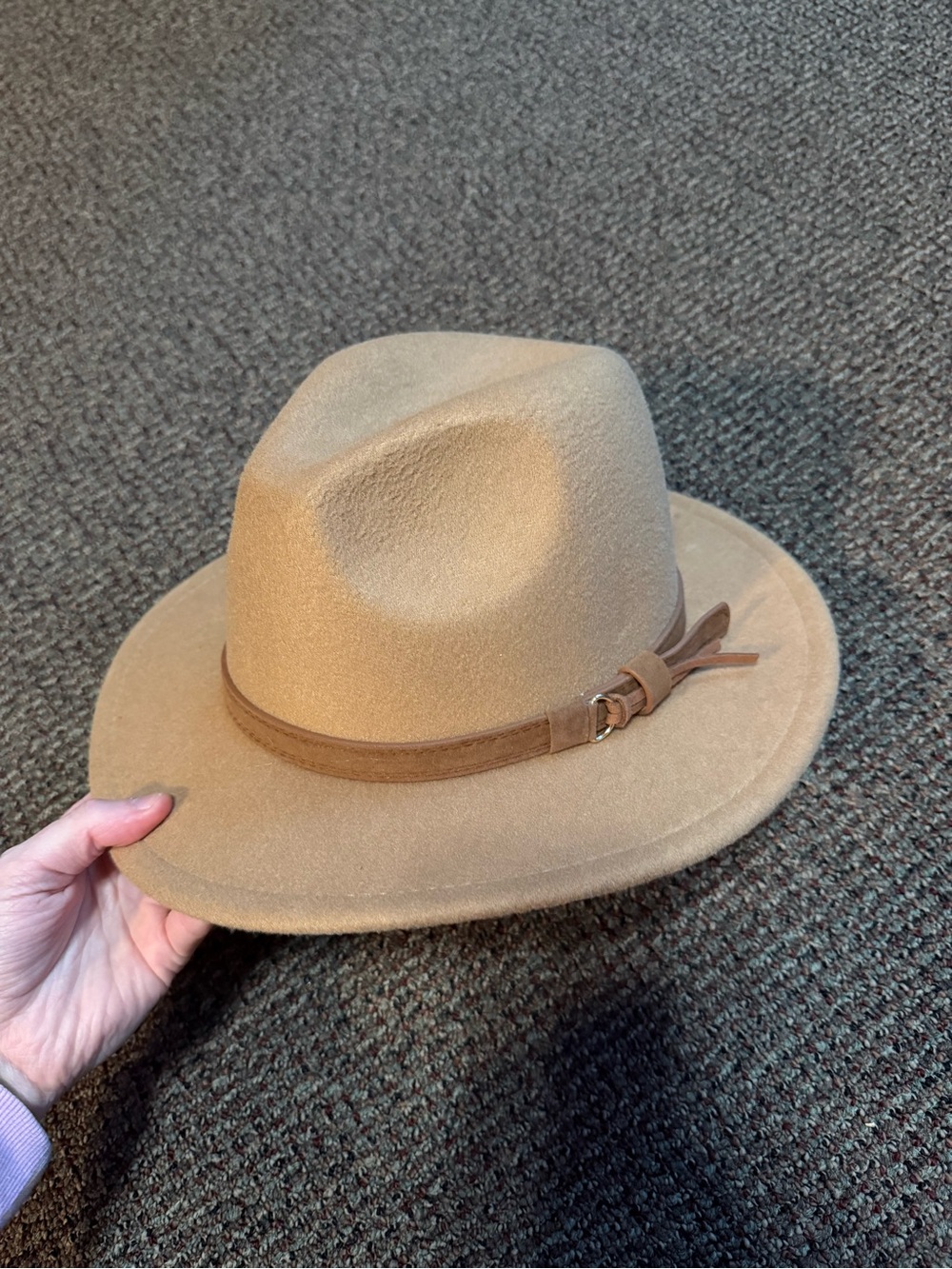 Classic Women's Camel Felt Fedora Hat with Suede Band